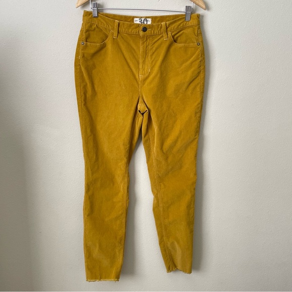 Free People Women's Corduroy Pants Size 30 Mustard Gold Cotton Blend Raw Hem - Picture 1 of 9